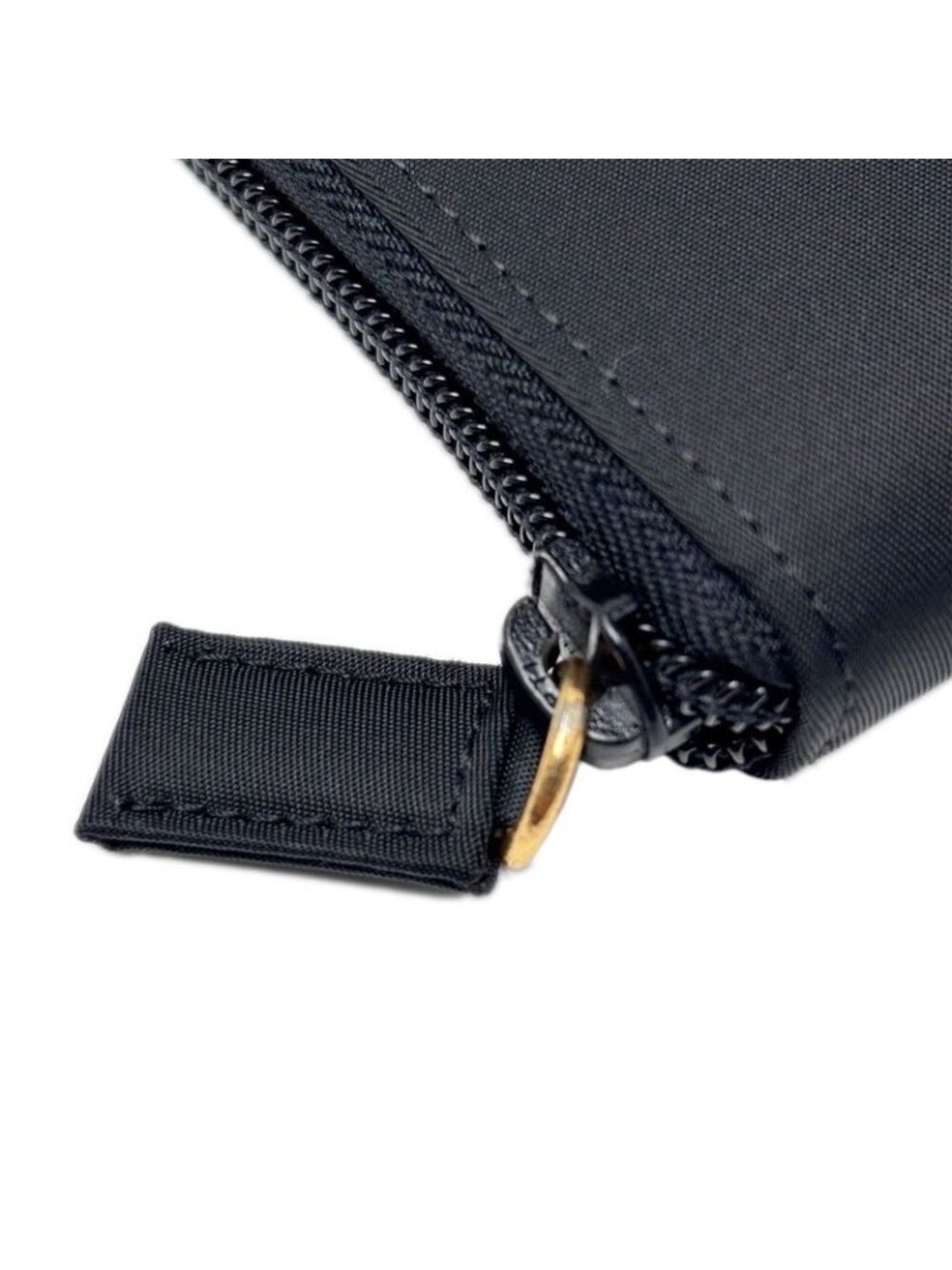 Prada Wallet Bifold Tessuto Nylon Leather Black Gold Zip Around - Picture 4 of 14